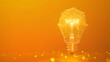 Light bulb concept made of low poly wireframe on a orange background. Light bulbs symbolizing ideas. innovation