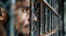 Contemplative Man Gazes Out With Hope Through A Fence Topped With Barbed Wire, Symbolizing Desire For Freedom.