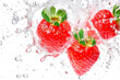 strawberries splash water photography in white background.