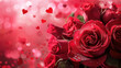 Rose flowers background with hearts on a blurred background as Valentine's day love background
