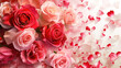 Red and pink roses background, many  flowers on white background