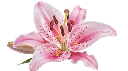 Canvas Print - Large pink oriental lily flower isolated on a white background