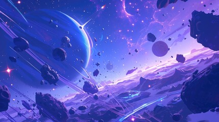 Wall Mural - immerse yourself in a stunning space themed illustration featuring a galaxy backdrop adorned with sa