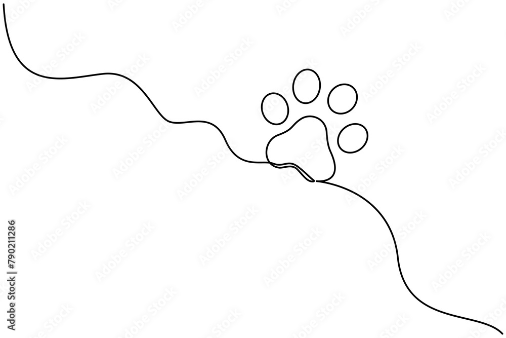 Dog or cat paw footprint and heart in continuous one line drawing of ...