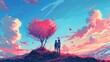Illustrate a whimsical scene of love from a Worms-eye view using digital rendering techniques like pixel art Infuse a touch of nostalgia with a modern twist to create a visually appealing and captivat