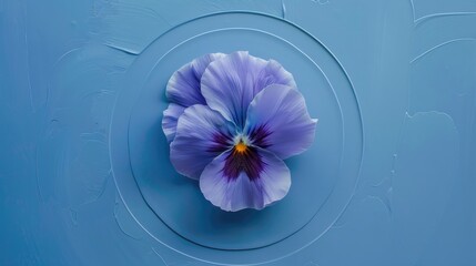 Poster - The Pansy Flower with Circle on a Blue Background