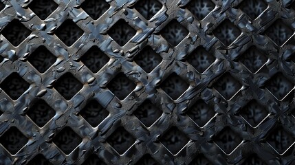 Closeup of black metal grill, seamless pattern, rough texture, ideal for speaker mesh, macro detail