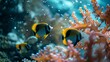 School of fish swimming in underwater coral reef ecosystem
