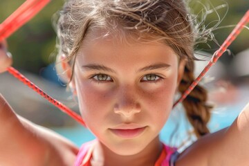 Close-up of a girl enjoying summertime fun on a sunny day