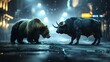 The Tense Standoff: Bull and Bear Face Off in the City Streets