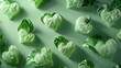 of heart-shaped vegetable designs, soft shadow details, on a vibrant green background, low angle view