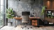 Stylish, productive home office with sleek desk, ergonomic chair, and high-tech gear. 3d background room
