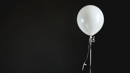 Wall Mural - Vibrant birthday celebration: white balloons on black background - festive party decor stock photo

