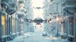 © AnuStudio - A drone is flying over a snowy city street