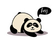 A cute lazy panda with inscription Hey.