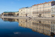 Obukhovskaya square and the embankment of the Fontanka river on a sunny April day, Saint Petersburg