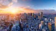 Asia Business concept: modern city skyline aerial view of Tokyo, Japan's Shinjuku area at sunset, suitable for real estate and corporate construction