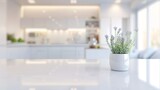 Fototapeta  - modern kitchen interior in blur with white furniture