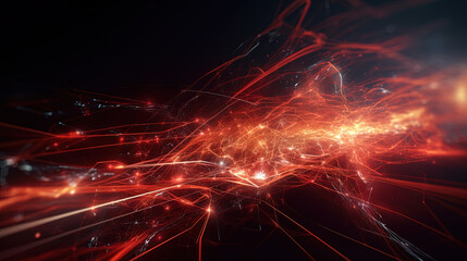 Wall Mural - Abstract technology burst with glowing wires and particles in motion. Technology and science dynamic background.