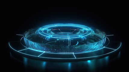 Futuristic graphic interface, technology abstract. Glowing HUD, science fiction abstract element.