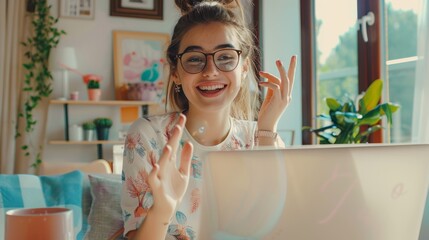 Wall Mural - Woman Engaging in Video Call