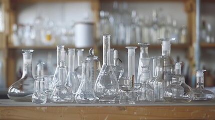 Poster - a group of glass vases sitting on top of a table next to each other