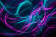 Luminous neon lines in violet and turquoise hues. A captivating display on black background.