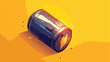 Battery with shadow on yellow background 2d flat ca