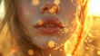 Close-up of a woman's lips with golden light.