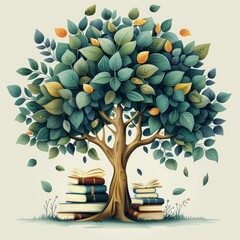 Wall Mural - Knowledge tree isolated on white, World book day, 