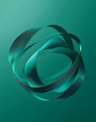 Wall Mural - A vector illustration of an abstract shape in teal, resembling the shape and appearance of intertwined lines or curves forming a circle on top of each other. The background is plain green color
