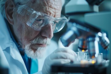 Aufkleber - The focus is on science and precision as a scientist's face is artfully obscured while working on a microscope