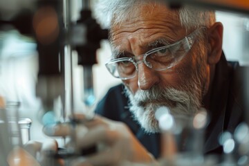 Aufkleber - Scientist's face is deliberately blurred, emphasizing the scientific research setting and the intricate equipment used