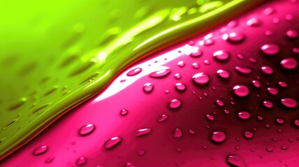 Wall Mural - The close up of a glossy metal surface in bright lime green and hot pink colors with a soft focus. Generative AI AIG30. generative AI