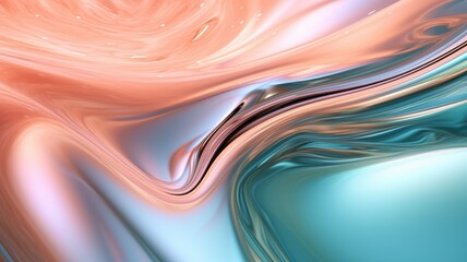 Wall Mural - The close up of a glossy liquid surface abstract in blush pink, powder blue, and mint green colors in pastel style with a soft focus. 3D illustration of exuberant. generative AI