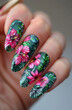 Womans Hand With Green and Pink Manicure