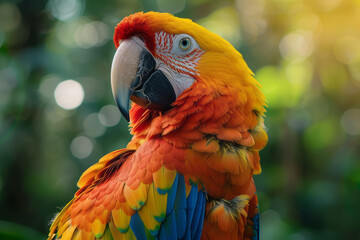 Aufkleber - A close-up of a colorful parrot in the Amazon, chatting vocally with its companions, the lush jungle