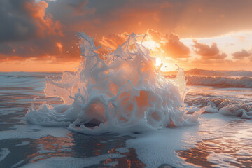 Poster - A photograph of a legendary ocean phoenix rebirth, emerging from sea foam and ascending into the sky