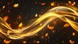 Autumn wind swirls, magic golden waves, light trails with flying orange leaves over a transparent background. Modern illustration, realistic but with a vintage feel.