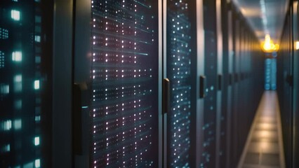 Poster - A line of computer servers stacked neatly in a data center, ready to process large amounts of data, Quick upgrades in a system's cybersecurity