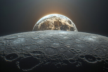 Poster - A photograph of Earth casting a shadow on the moon during a lunar eclipse, a rare interaction that s