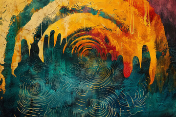 Leinwandbilder - A scene depicting a giant canvas painted using the swirling patterns of various fingerprints, each p