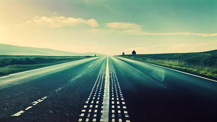 Wall Mural - A photo of a road featuring a series of consecutive numbers painted on the side of the asphalt lane, Road disappearing into the horizon made of binary code