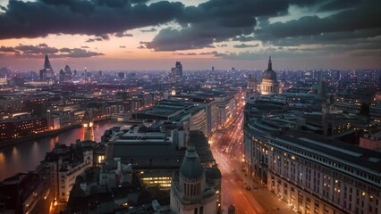 Poster - Aerial View of London City at Dusk, Rooftop view of London bathed in twilight