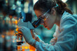 A scene showing a medical researcher studying samples under a microscope, searching for breakthrough