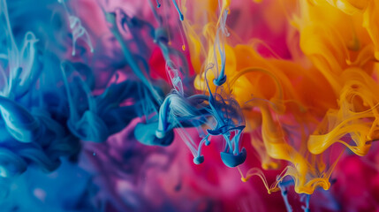 Abstract colorful patterns of ink spreading on the surface.