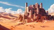 CASTLE RUINS IN THE DESERT WALLPAPER BACKGROUND