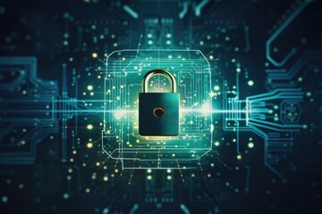 Fototapete - Hacker security with lock background, High security green background in network