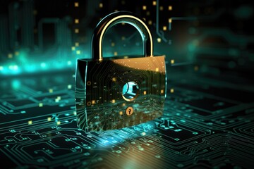 Fototapete - Hacker security with lock background, High security green background in network