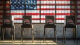 Fototapeta  - American voters participating in USA elections with private polling booths lined up, showcasing the democratic process in action.